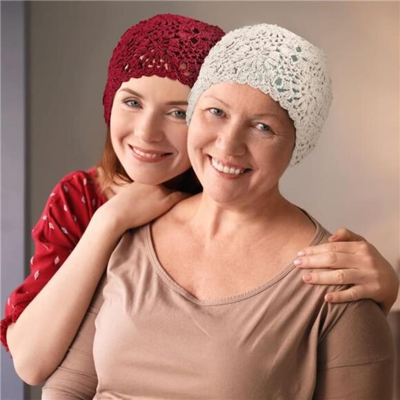 2 Pieces Floral Crochet Slouchy Beanie Hat Handmade Knit Cutout Women Floral - Picture 4 of 8